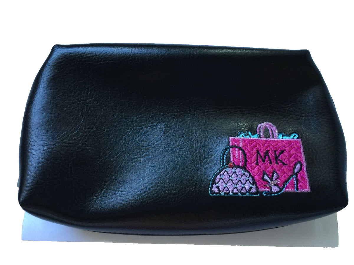 Personalized Cosmetic Bag Organizer Travel Makeup Pouch Black & Pink
