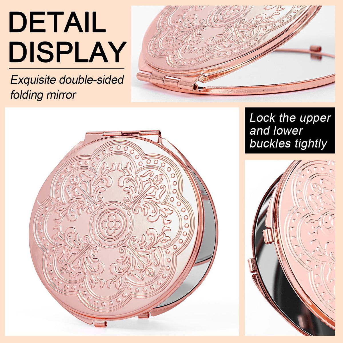 Mini Portable Metal Folding Mirror with 1X/2X Magnification - Travel Makeup and Dressing