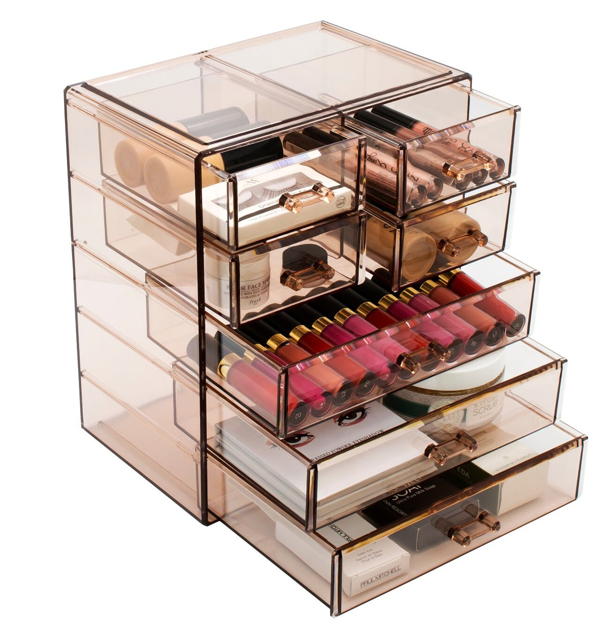 Sorbus Clear Makeup Organizer with 4 Drawers - Bronze Glow, 3L Storage