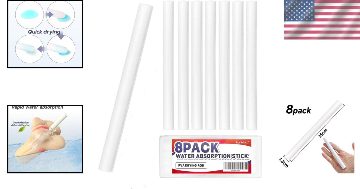 Reusable Absorbent Drying Sticks for Silicone and TPE Toys - 8 Pack