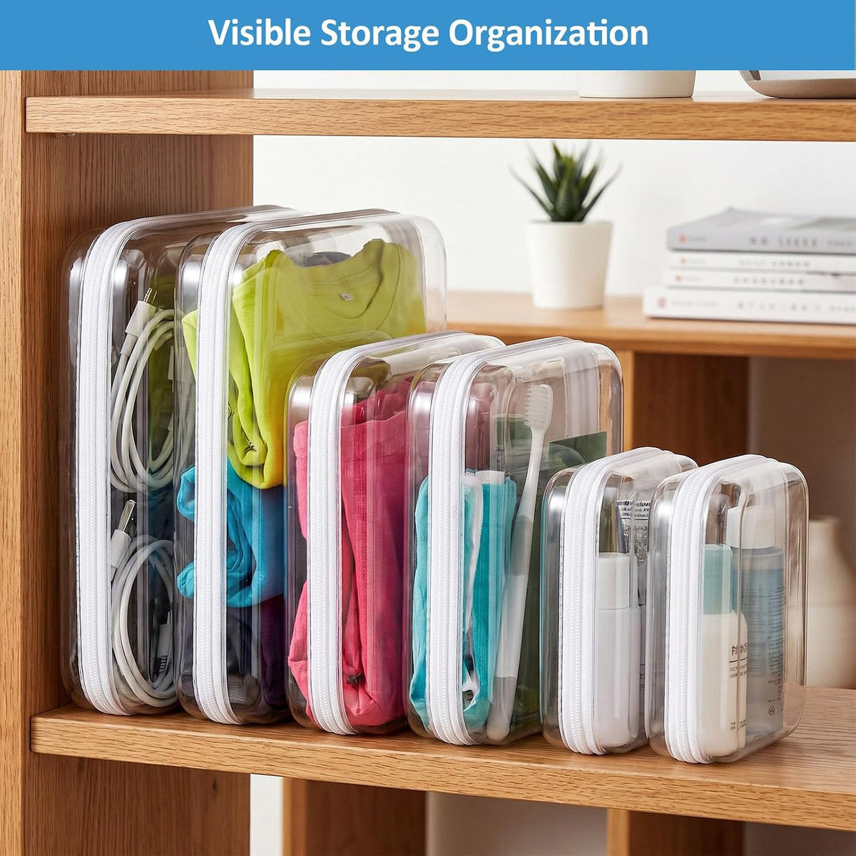 6 Pack Clear Hard Shell Zipper Cases for Travel & Organization - Multiple Sizes