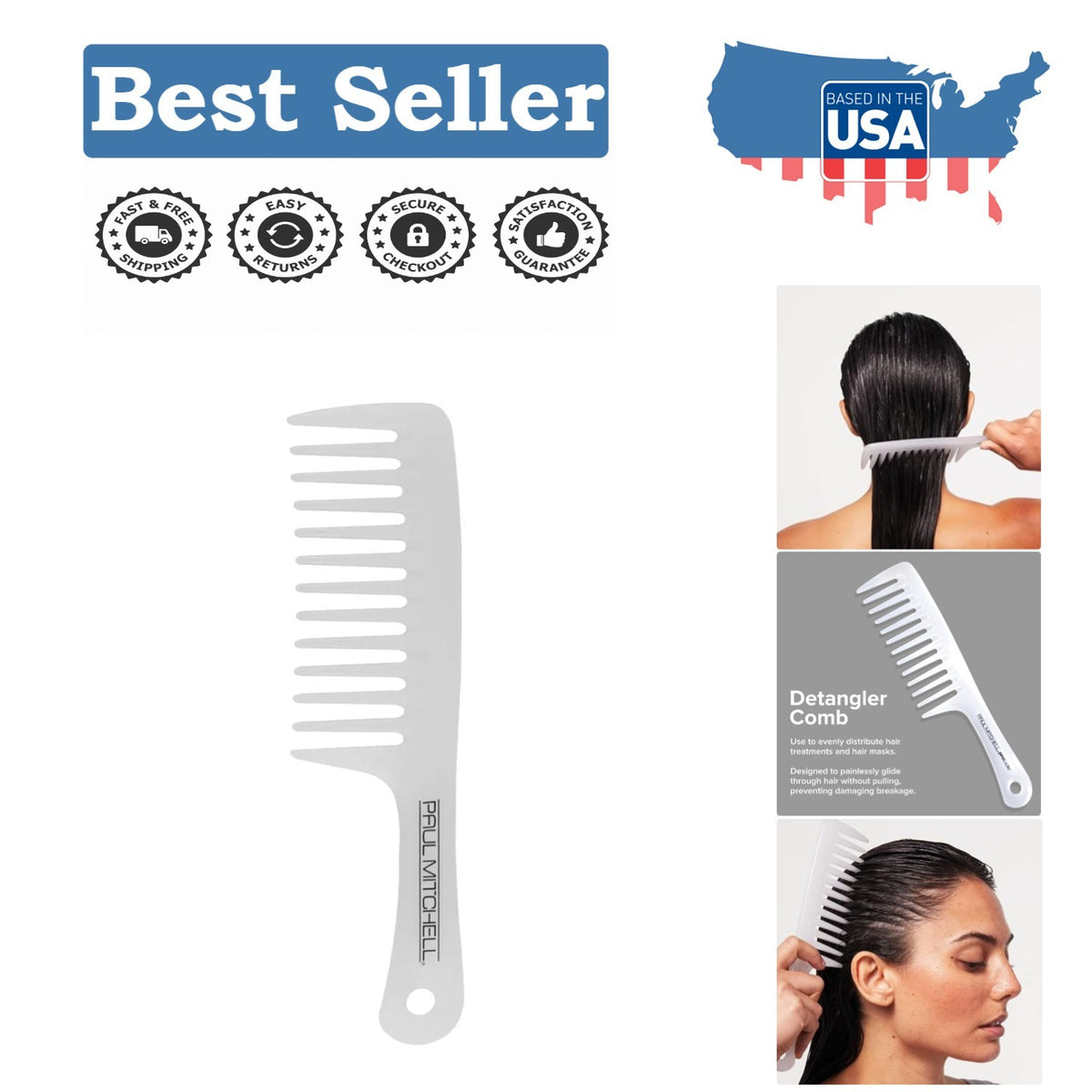 Wide Tooth Detangler Brush for Effortless Hair Styling - All Hair Types