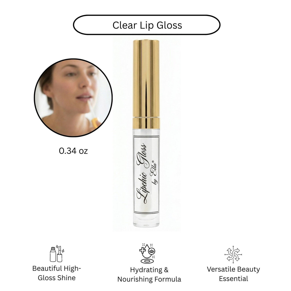 Clear Lip Gloss for Beautiful Shiny Lips - 0.34 oz by Ella International