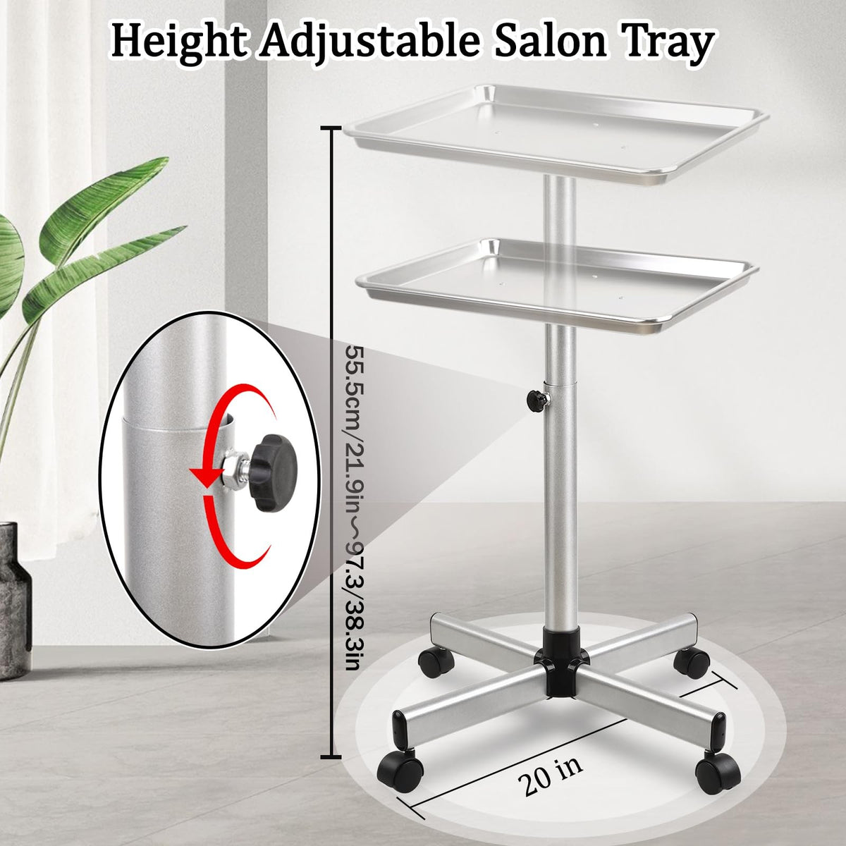 Tattoo Instrument Trolley Cart with Wheels and Adjustable Storage Tray