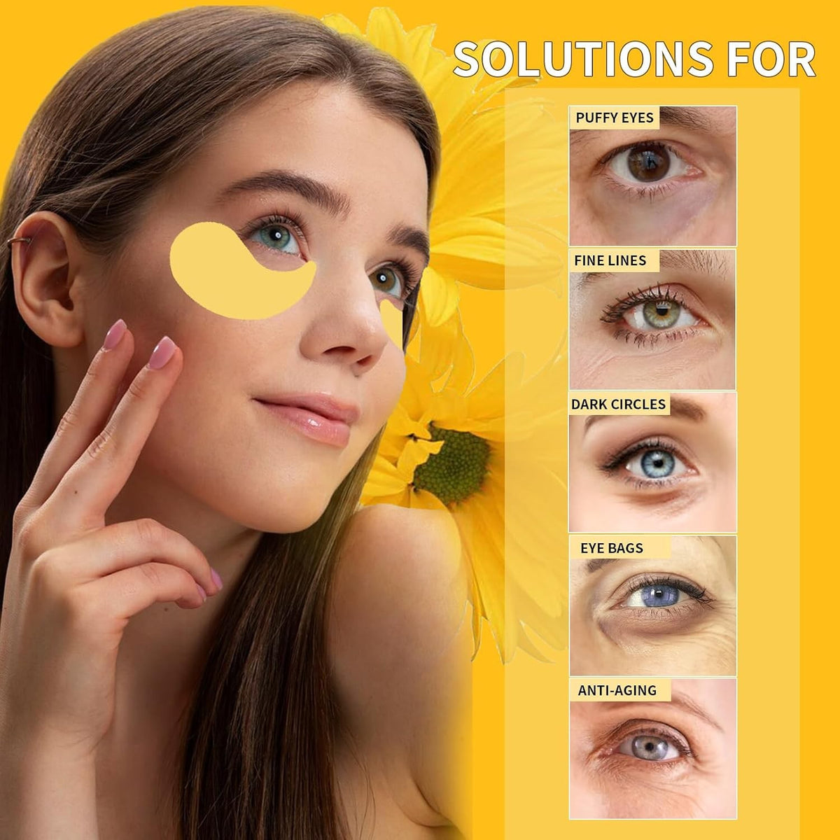 24K Gold Eye Masks for Dark Circles and Puffiness - Hydrating Under Eye Patches