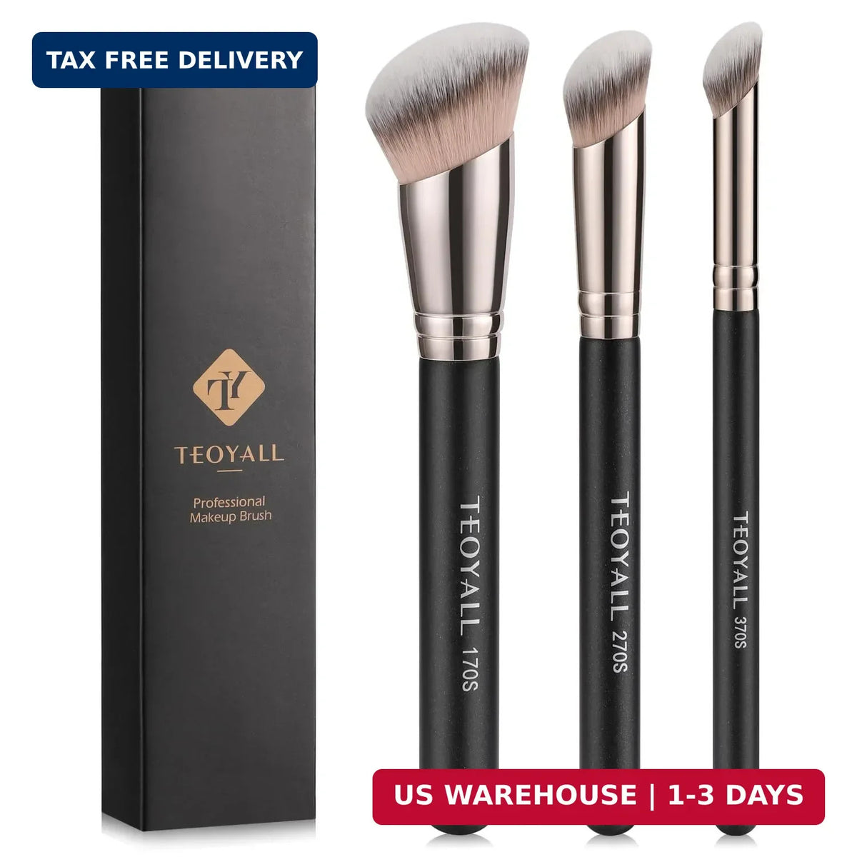 Makeup Brush Set with Angled Synthetic Kabuki Brushes for Foundation & Contour