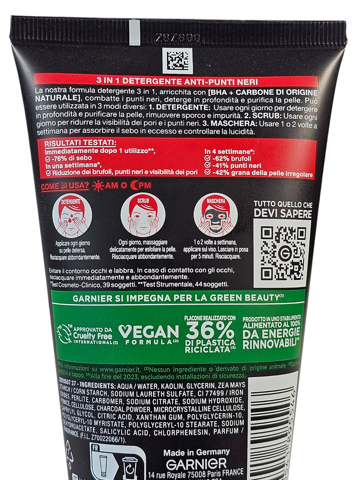 Garnier Pure Active Charcoal 3-in-1 Cleanser Scrub Mask 150ml BHA