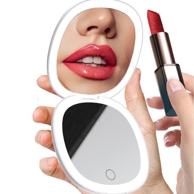 Portable Folding Makeup Mirror with LED Lights & 10X Magnification