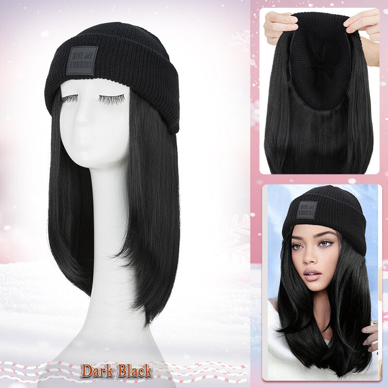 Unisex Wavy Long Hair Beret Cap with Synthetic Hair - Casual Hat Wig