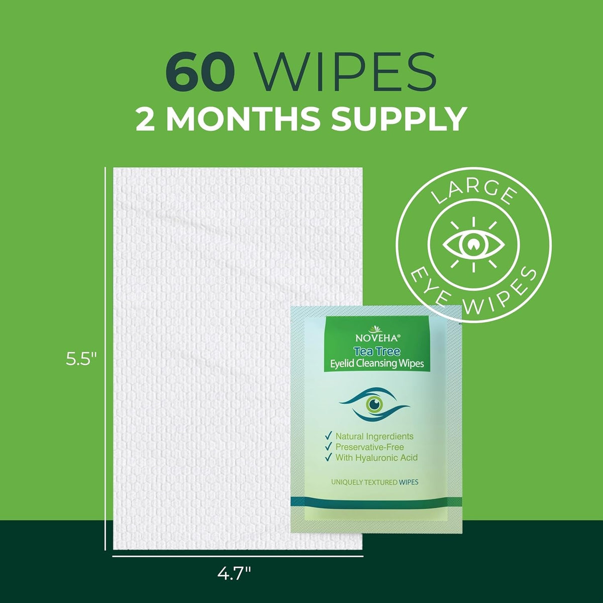 Eyelid & Lash Wipes with Tea Tree Oil & Hyaluronic Acid - 60 Count