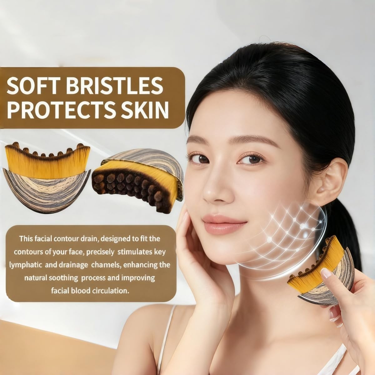 Lymphatic Contour Face Brush Set - Gentle Dry Brushing for Facial Drainage and Sculpting