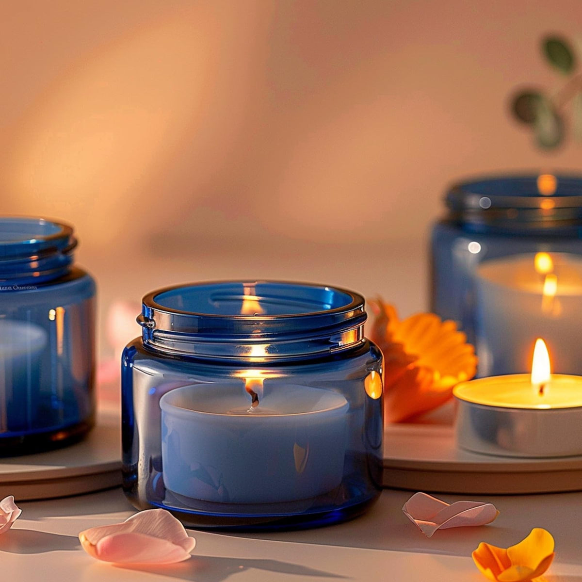 Blue 2oz Glass Cosmetic Jars with Black Lids, 35 Pack - Refillable Makeup Containers