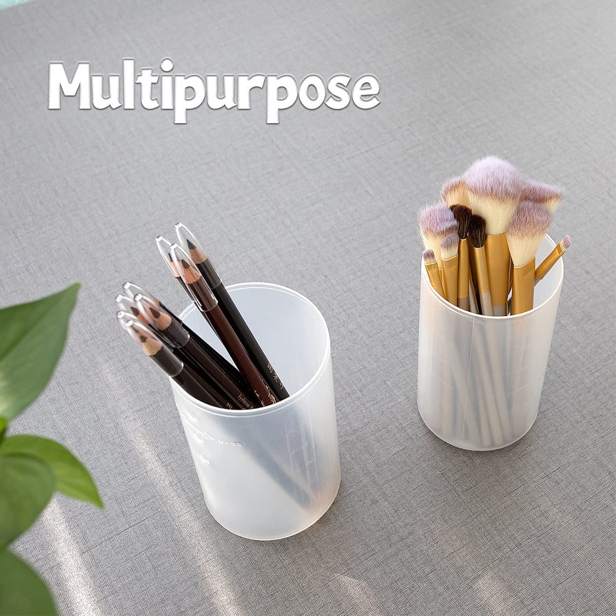 2 Pack Transparent Plastic Makeup Brush Holder Dual Use Adjustable Height