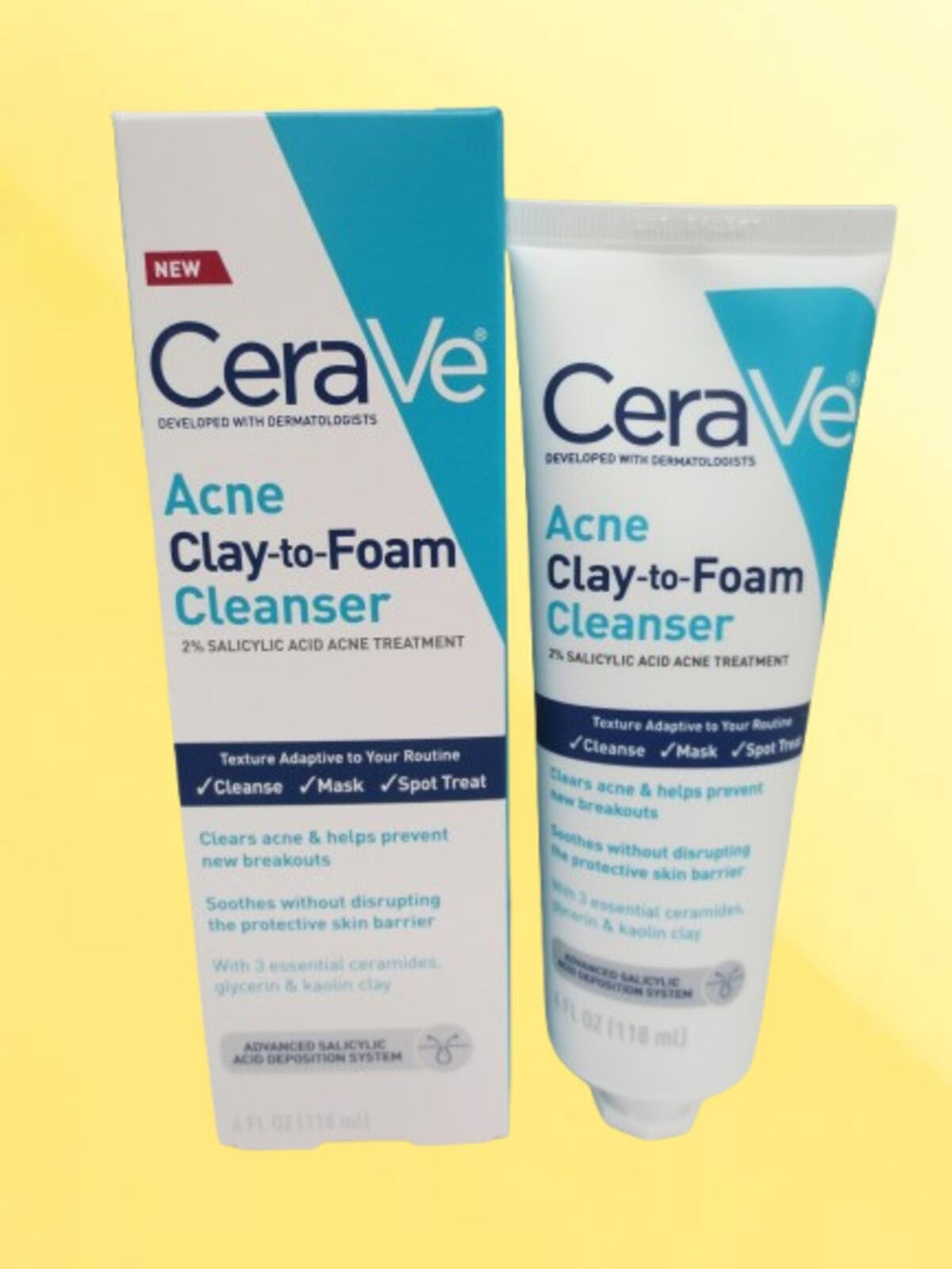Cerave Acne Clay to Foam Facial Cleanser 4 oz - Pack of 3, Exp 2027