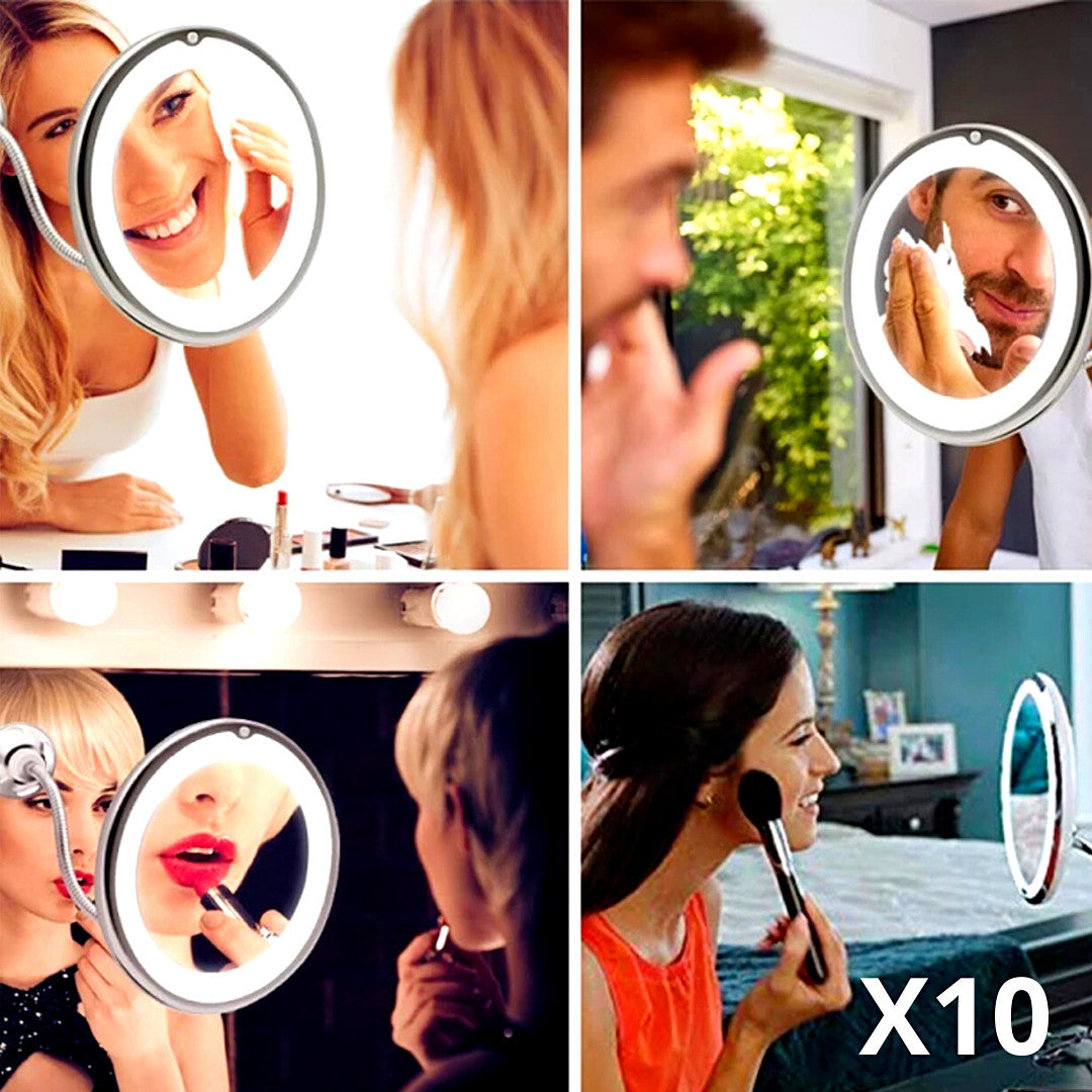 Magnifying Makeup Mirror with LED Light and Flexible Gooseneck 10x Zoom