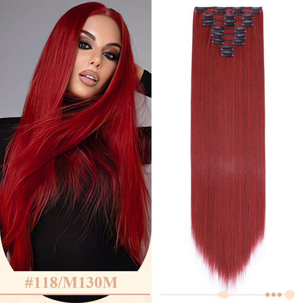 Clip-In Hair Extensions Full Head Ombre Highlight Synthetic Thick Hair 8-24 Inches