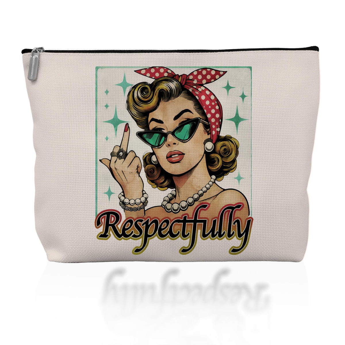 Retro Pinup Makeup Bag - Vintage Pink Feminist Cosmetic Case