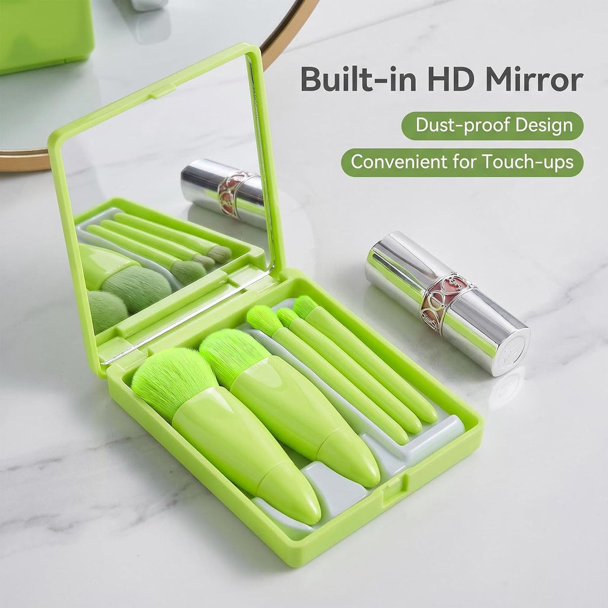 Travel Makeup Brush Set with Mirror - Portable Cosmetic Brushes Kit