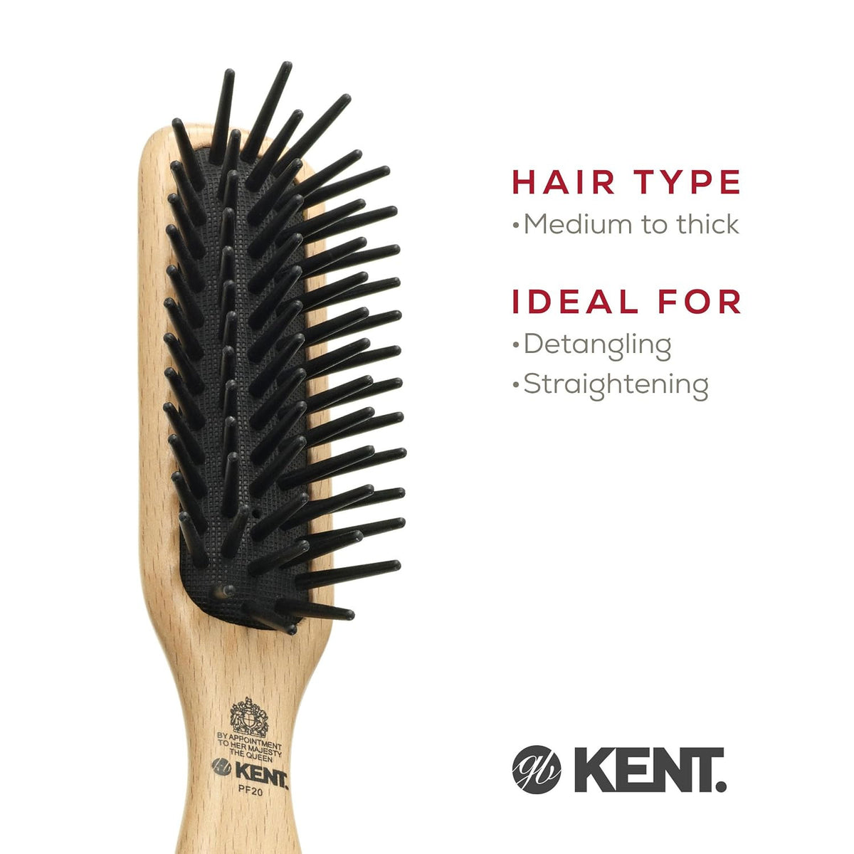 Kent PF20 Narrow Cushion Paddle Hair Brush for Detangling & Scalp Care