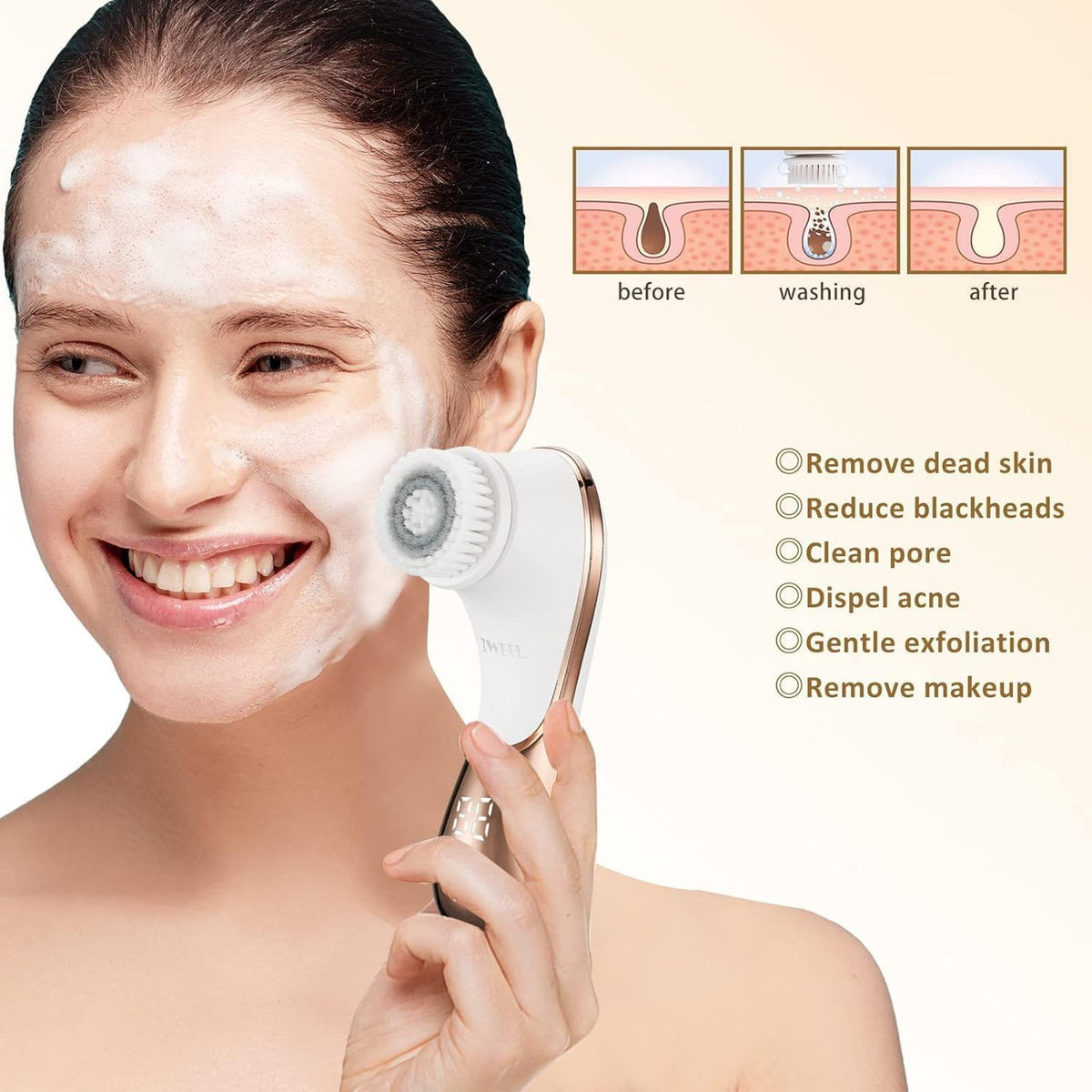 Electric Facial Cleansing Brush with 4 Brush Heads Waterproof Skin Care Tool