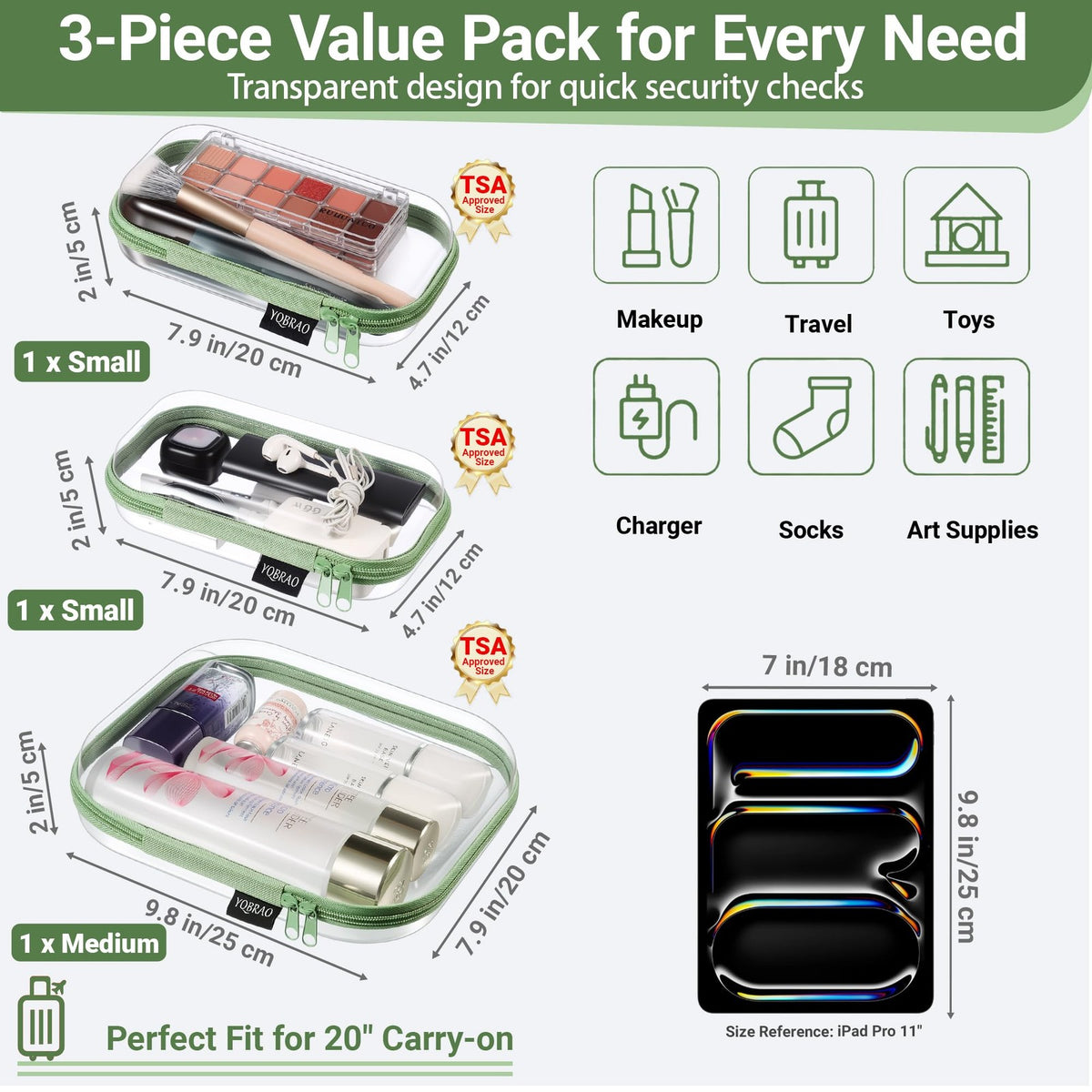 Heavy-Duty Clear Hard Shell Zipper Case Set - Crush-Proof Travel Organizer