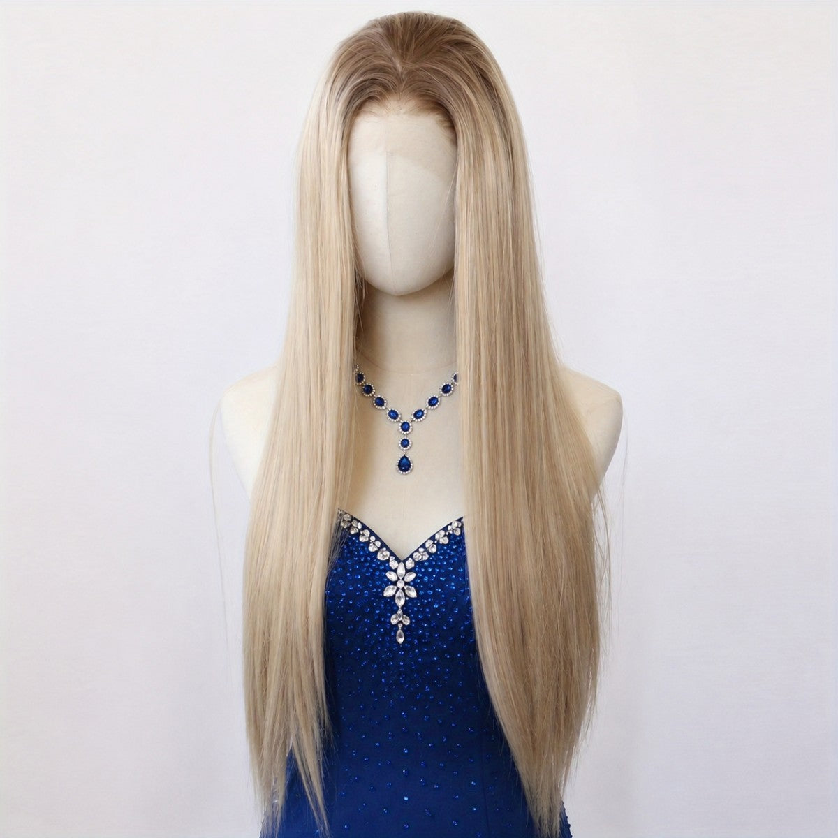 Long Straight Synthetic Lace Front Wig with Ombre Blonde Color - Natural Look