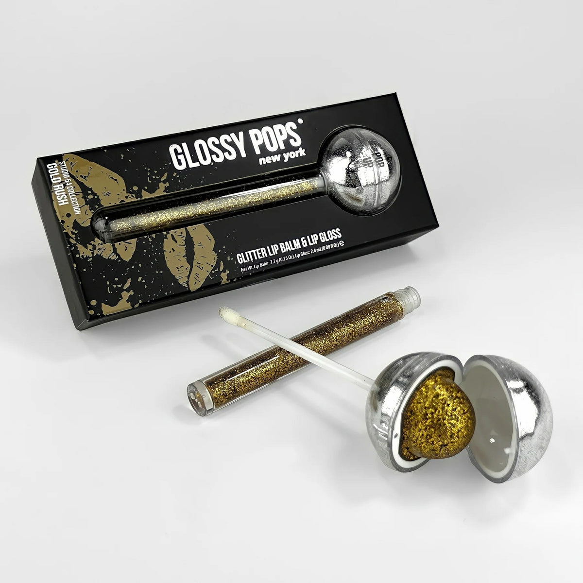 Gold Glitter Lip Balm & Lip Gloss Set - Sparkling Vanilla Scented Glossy Lips