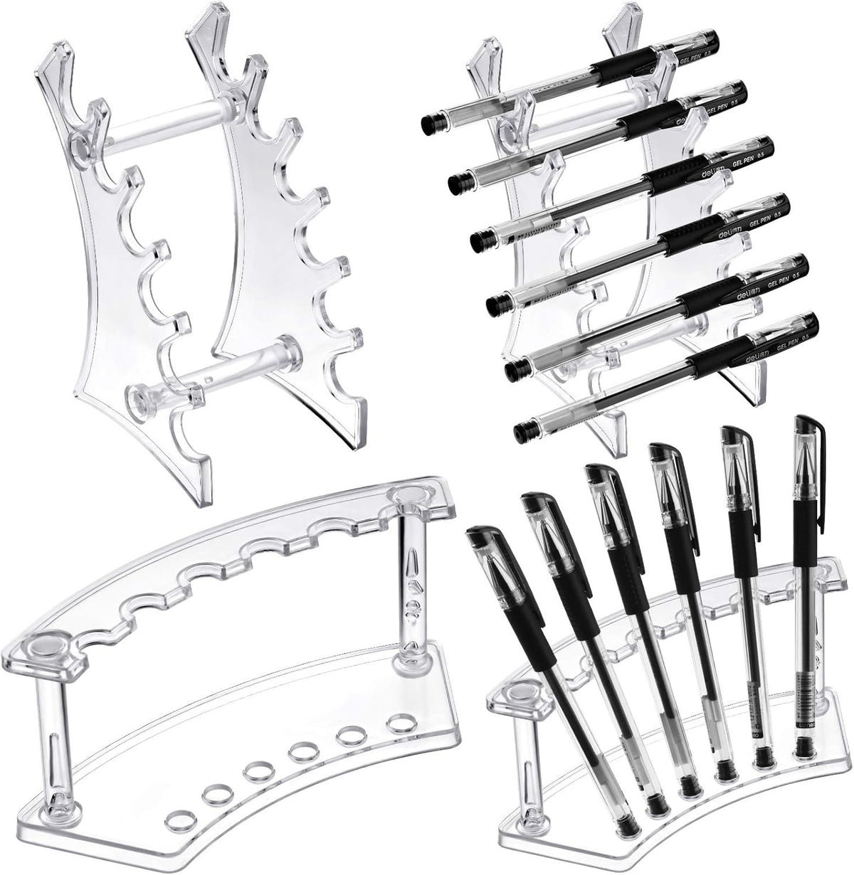Set of 4 Clear Acrylic Pen Display Stands - Desktop Organizer for Pens, Makeup Brushes & More