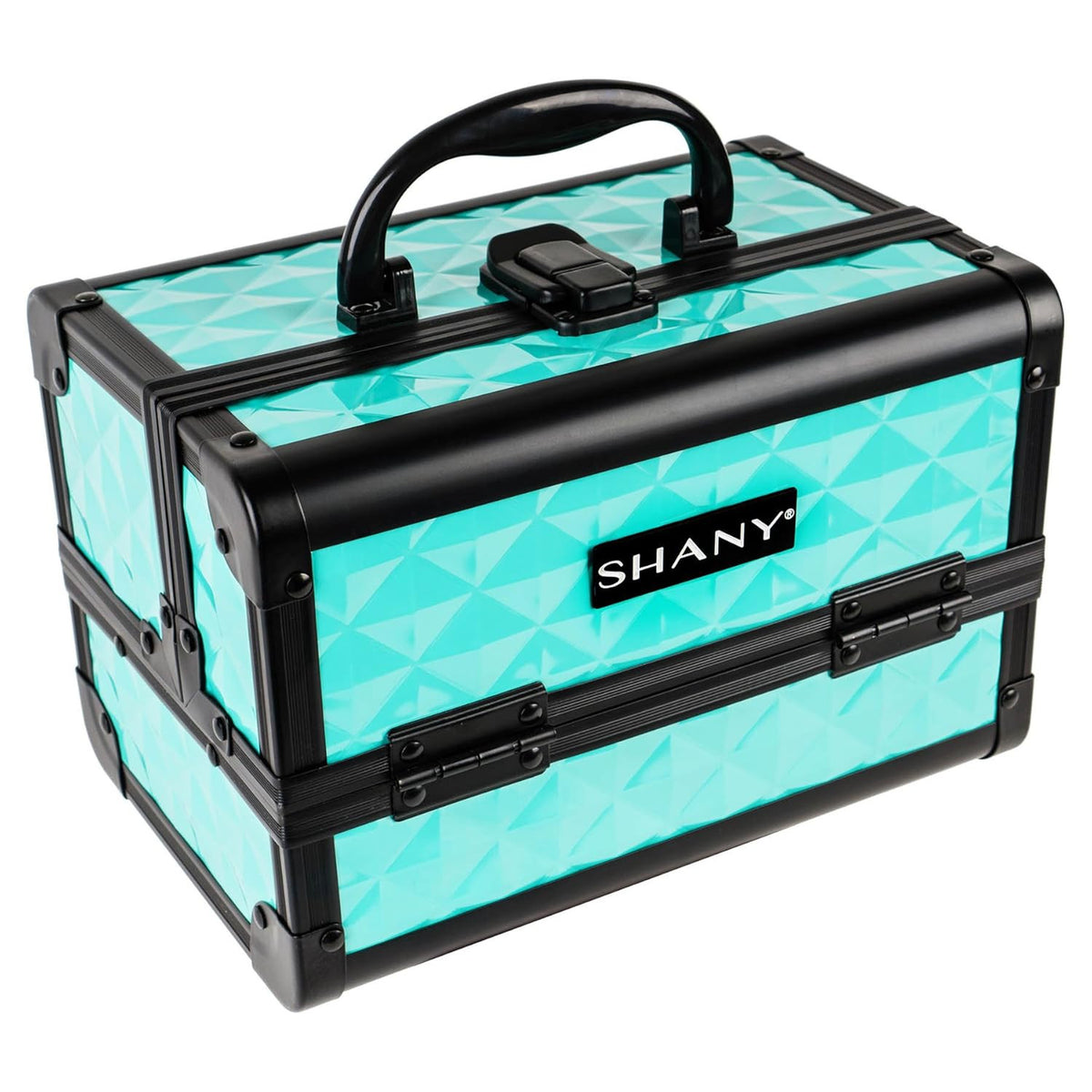 Portable Makeup Case with Mirror Turquoise Travel Cosmetic Organizer with Lock and Trays