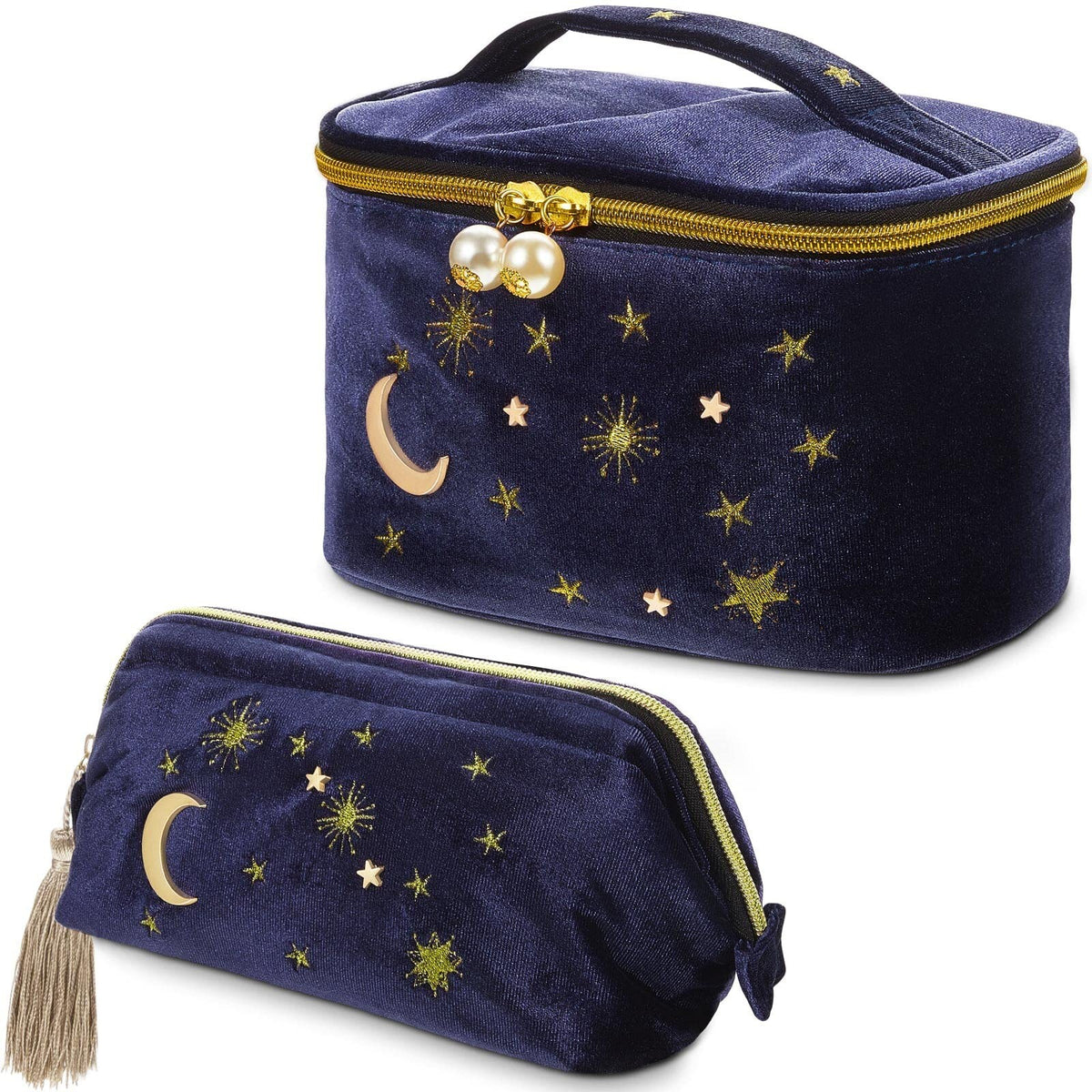 Velvet Starry Makeup Bags Set - Portable Cosmetic Organizer for Travel