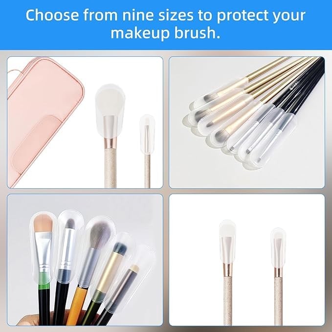 Makeup Brush Protective Covers Set - Clear PVC, 24 Pieces, Multi-Size