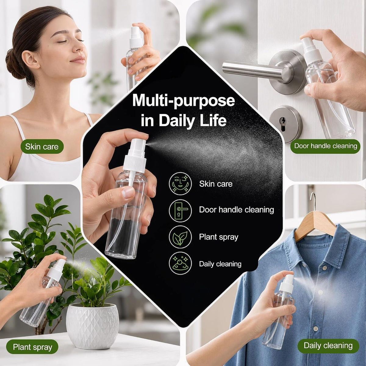 5-Pack 3.4oz Clear Plastic Spray Bottles with Fine Mist Nozzles and Labels