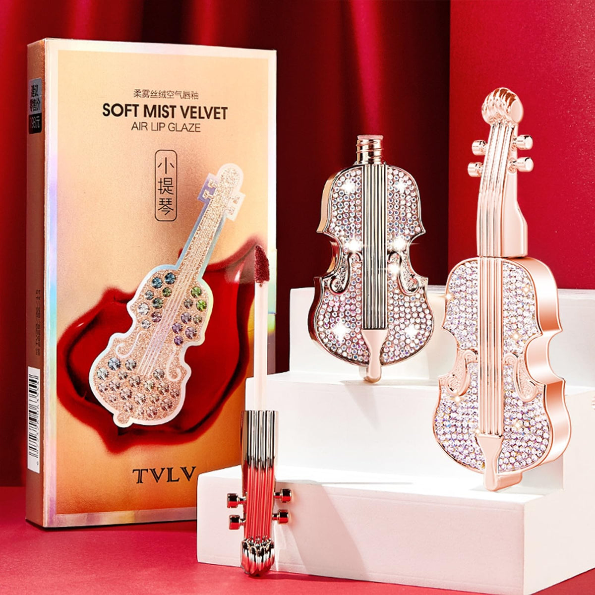 Long Lasting Velvet Red Lipstick Set with Violin Packaging - Waterproof & Matte