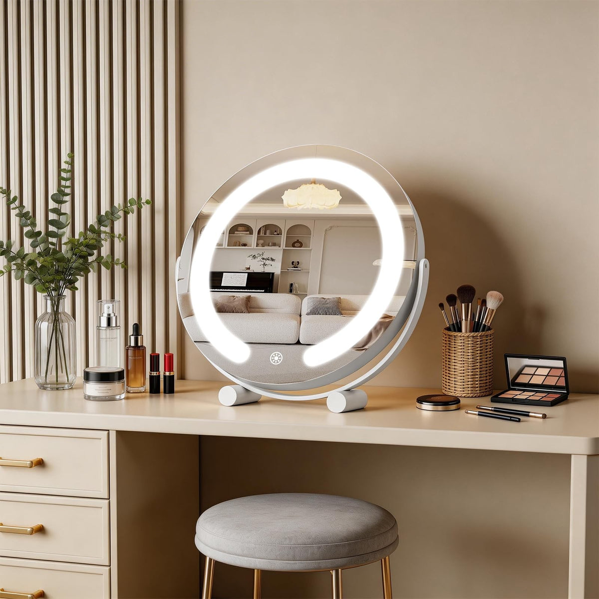 12-Inch LED Makeup Vanity Mirror with Lights, Dimmable & 360° Rotatable - White
