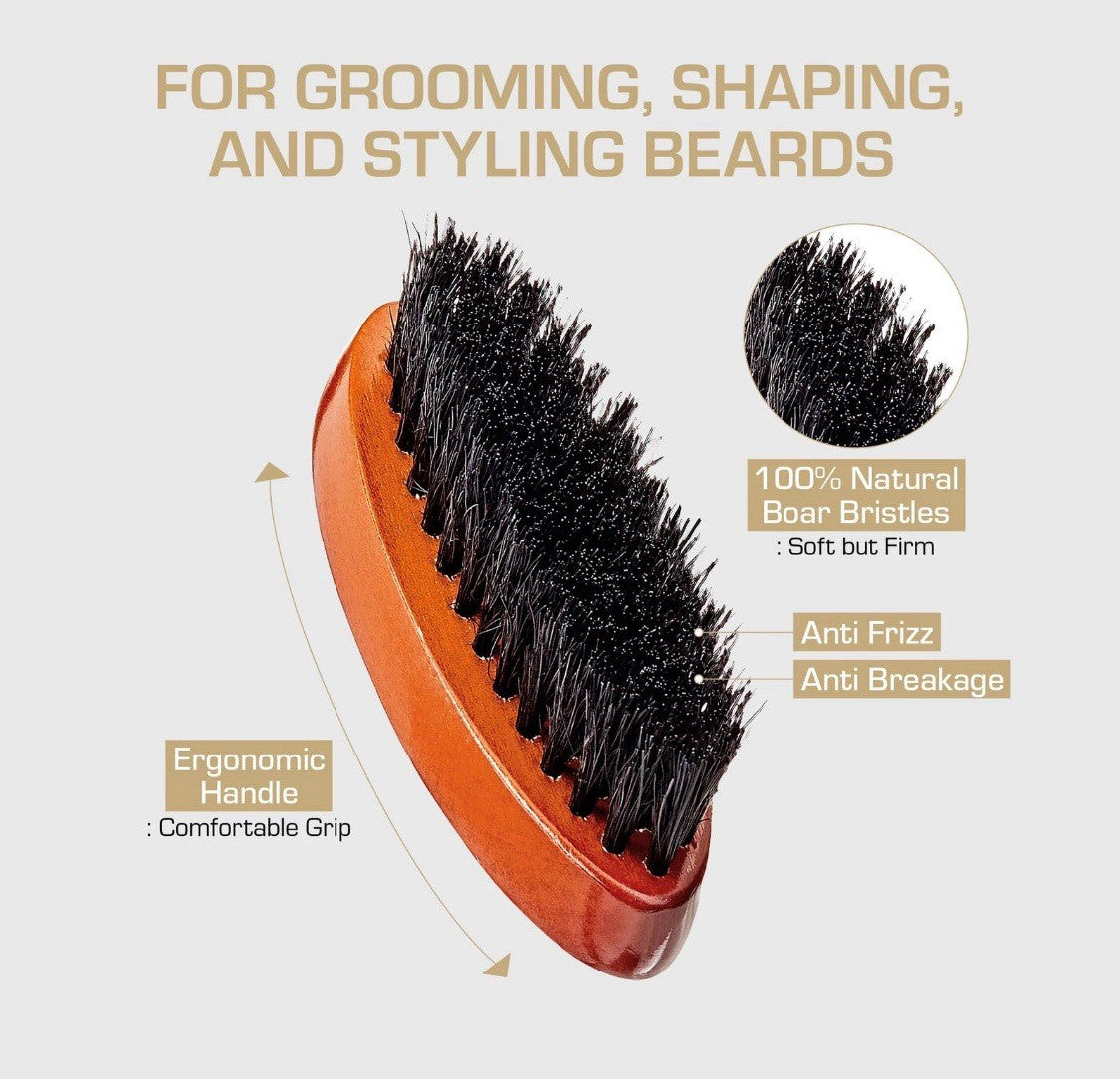 Wood Mini Travel Beard Brush with Boar Bristles and Wooden Handle