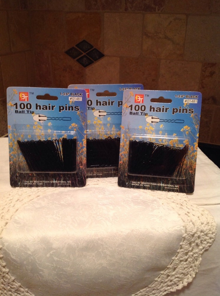 BEAUTY TOWN 3 Packs Of 100 Hair Pins, 1 3/4" Crimped, Ball Tipped -