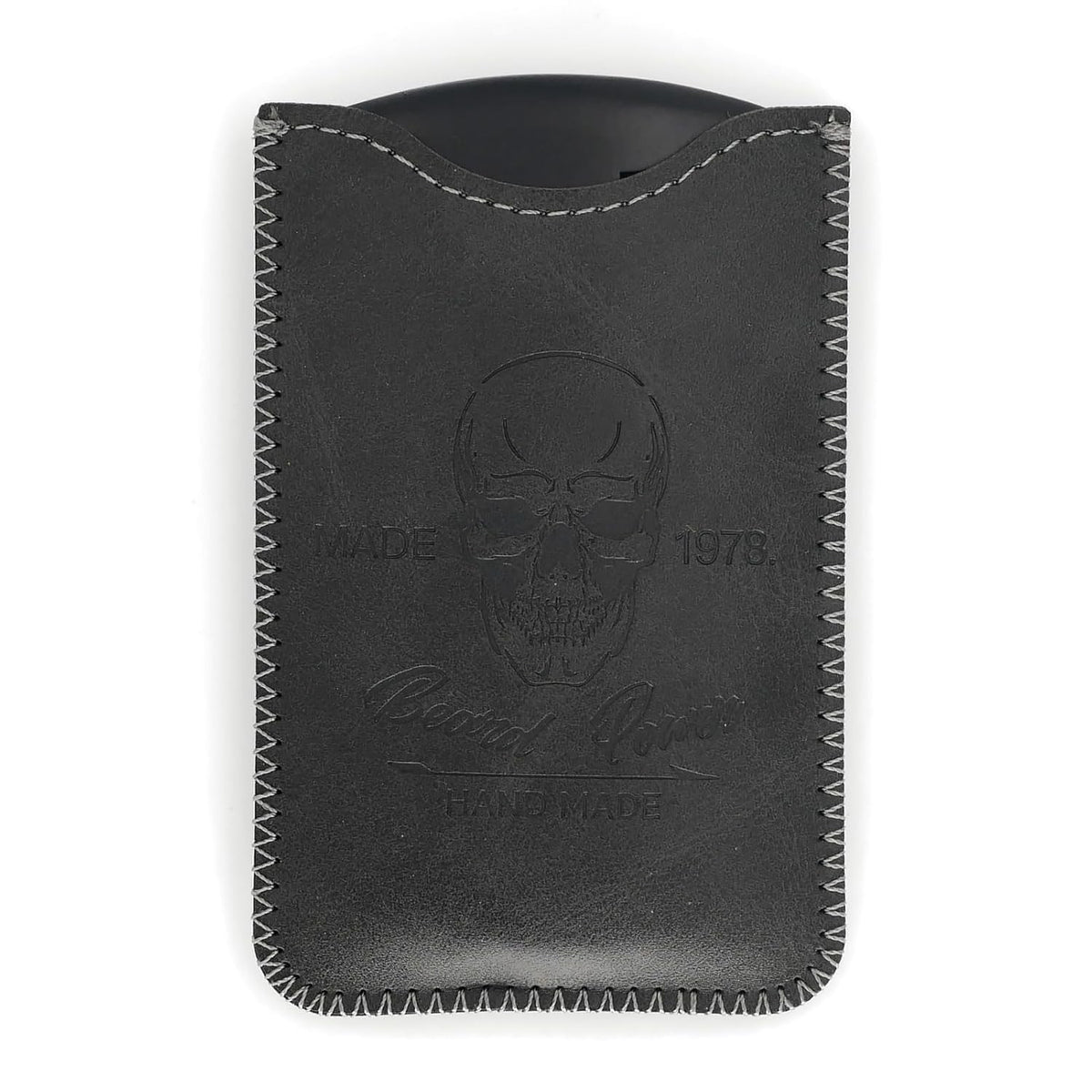 Black Wooden Beard Comb with Protective Leather Case - Travel Grooming Tool