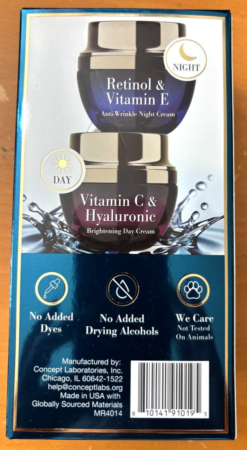 Retinol Vitamin C Hyaluronic Acid Day & Night Cream Duo Set - 1 Fl Oz Each