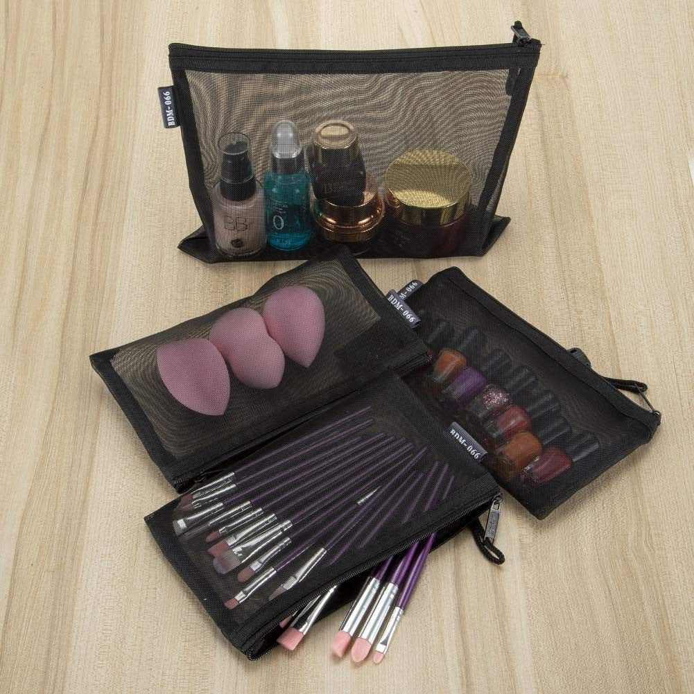 Mesh Cosmetic Zipper Bags Set of 6 - Travel Organizer Pouches for Makeup & Toiletries
