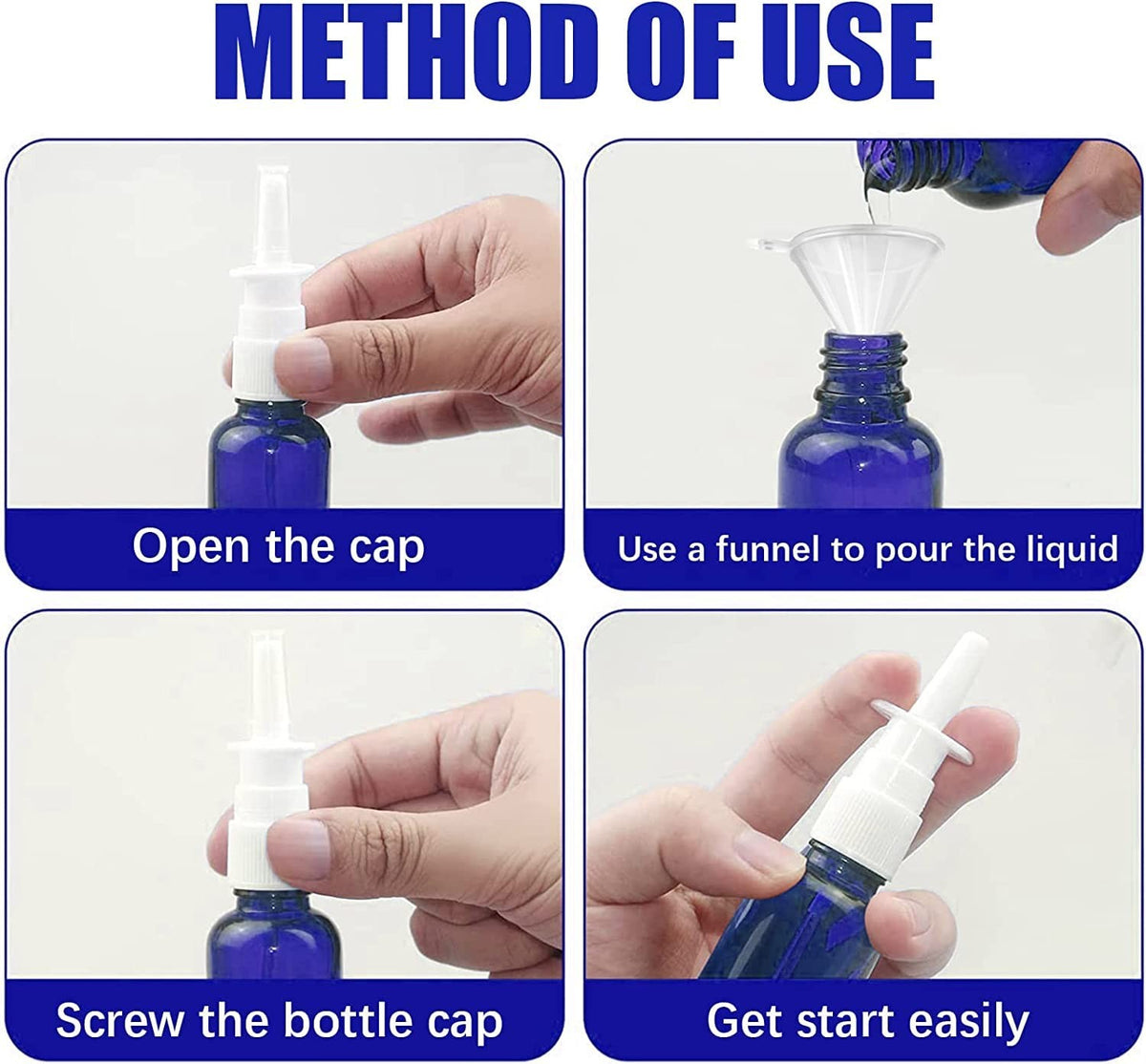 Refillable Glass Nasal Spray Bottles Set - 3 Pack 30ml Fine Mist Atomizers