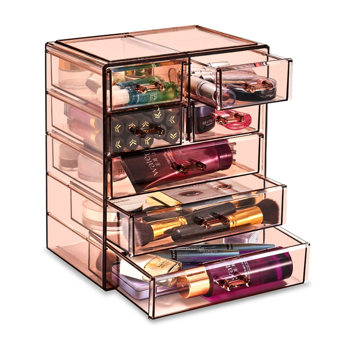 Sorbus Clear Makeup Organizer with 4 Drawers - Bronze Glow, 3L Storage