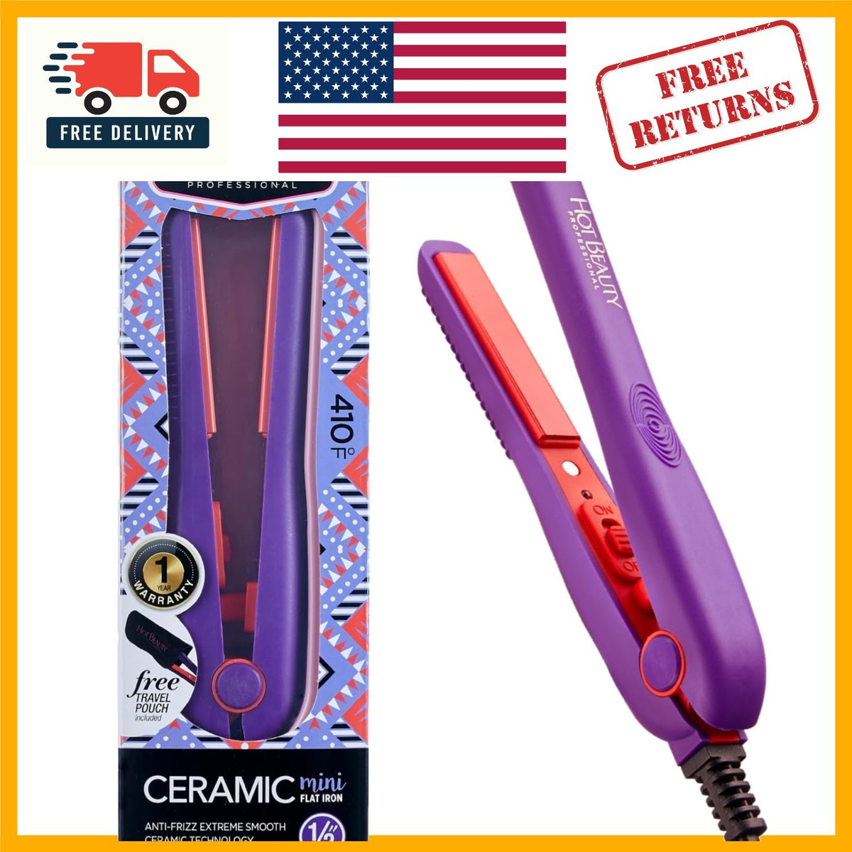 Mini Ceramic Flat Iron Hair Straightener 1/2 Inch - Fast Heat Anti-Frizz Violet