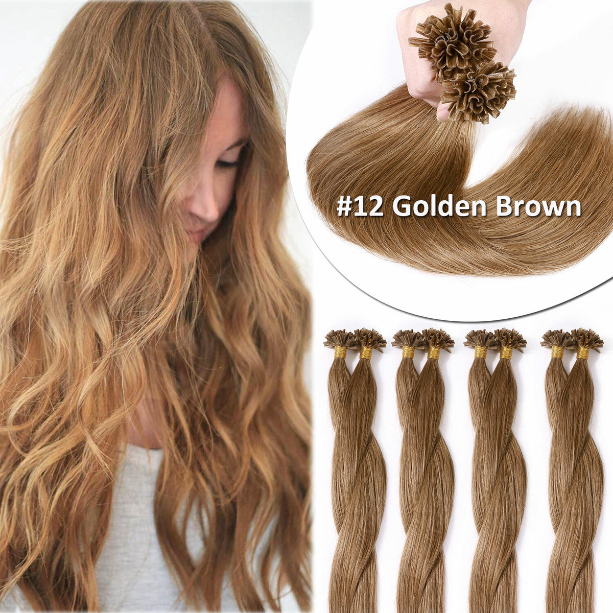 Invisible Keratin Nail U Tip Hair Extensions - Human Hair Fusion 150g