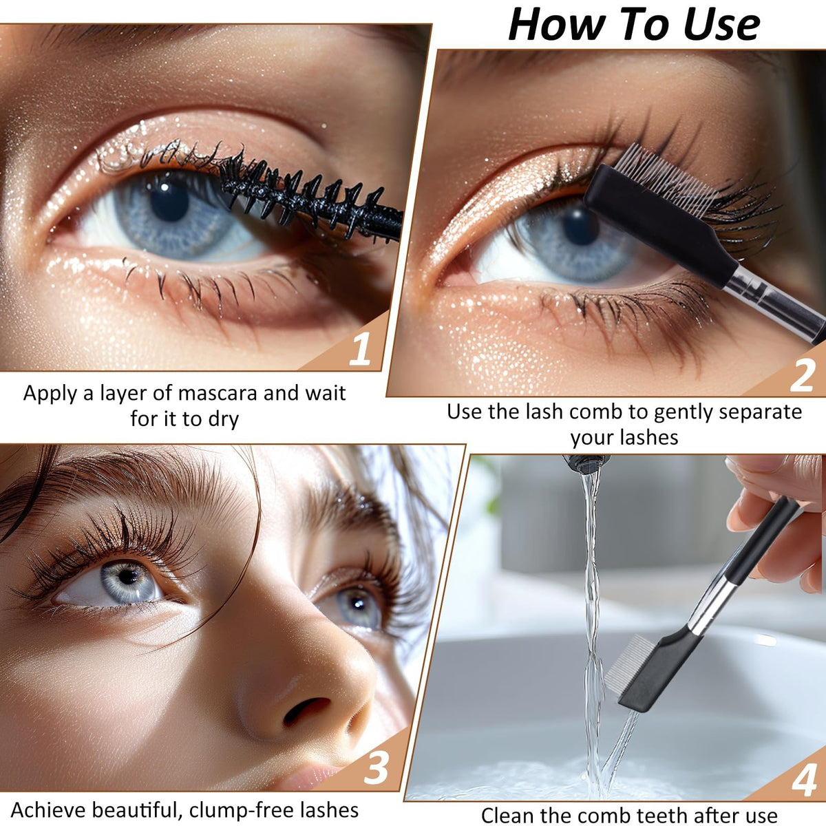 2 Pack Eyelash Separator Brush, Compact Metal Comb for Eyelash & Eyebrow Grooming