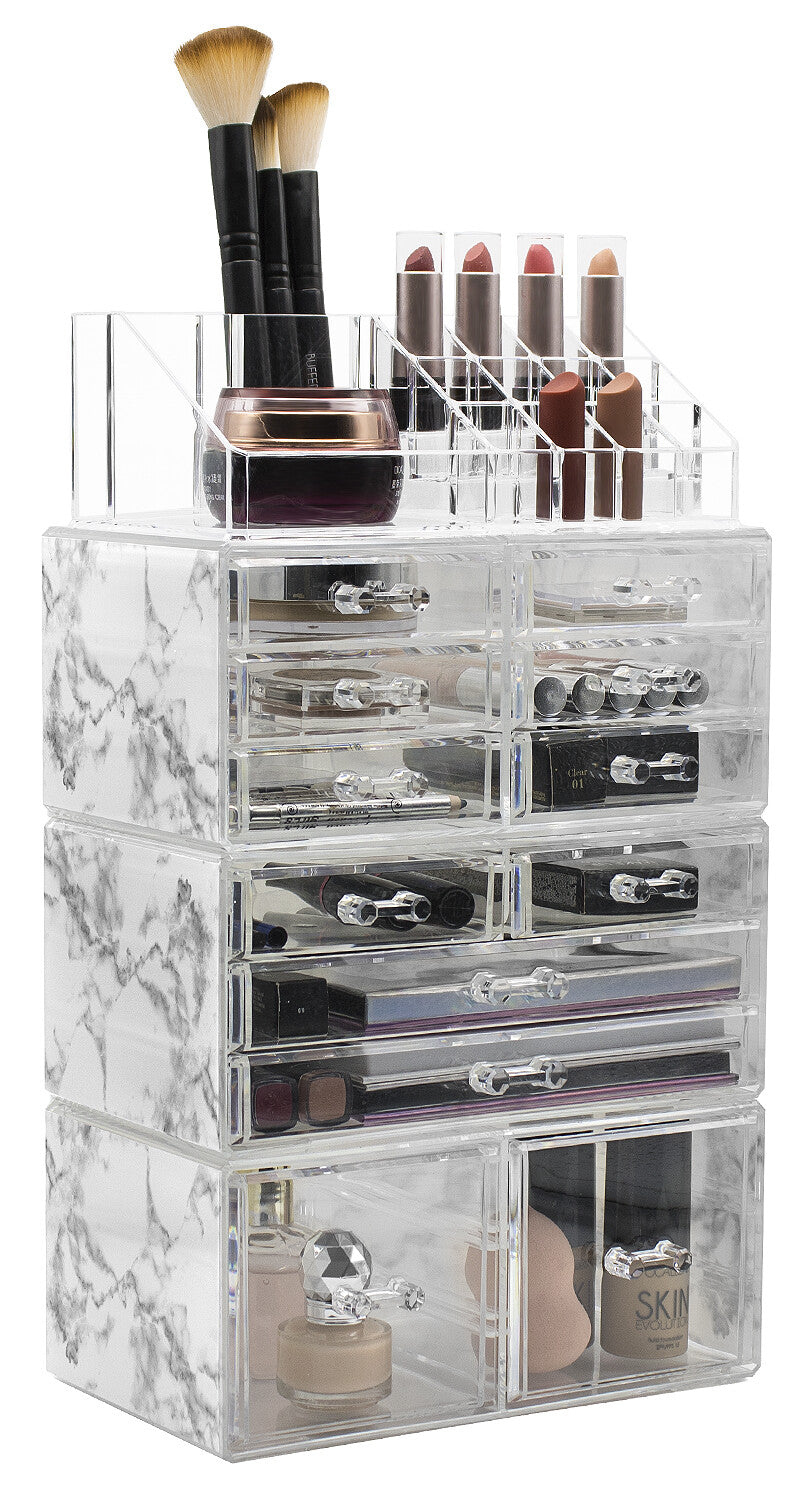 Large Acrylic Makeup Organizer with 12 Drawers & 16 Compartments – Stylish Storage