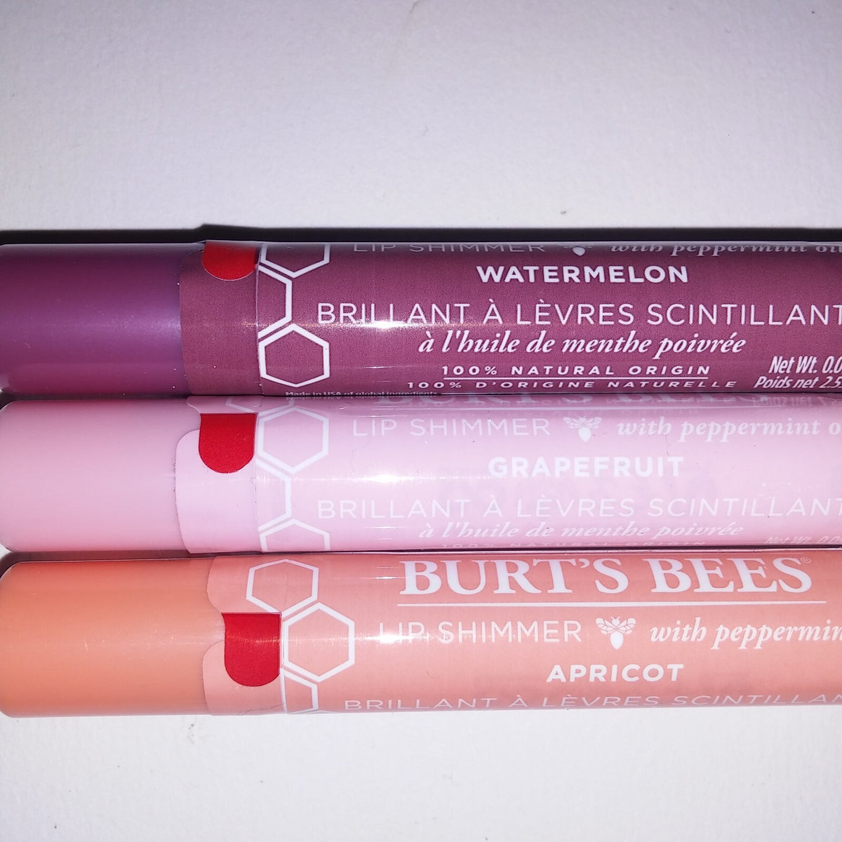 Set of 3 Watermelon Grapefruit Apricot Lip Shimmer Kissable Color - Burt's Bees