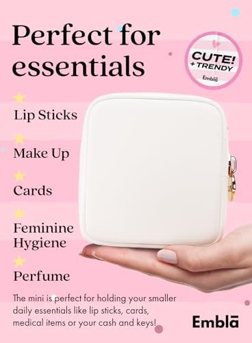 Small Makeup Bag with Zipper - Travel Cosmetic Pouch in White Nylon