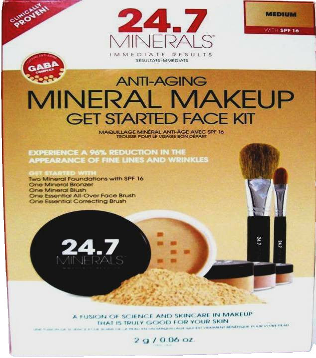 Anti-Aging Mineral Makeup Kit - Medium Tan, Get Started Face Set with Brushes
