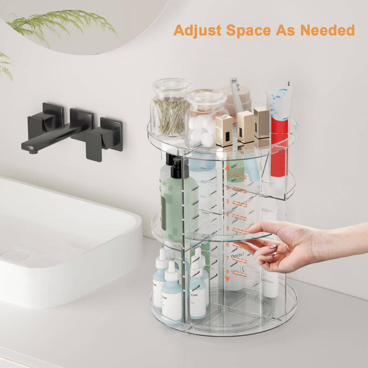Rotating Makeup Organizer with Adjustable Layers for Vanity and Skincare