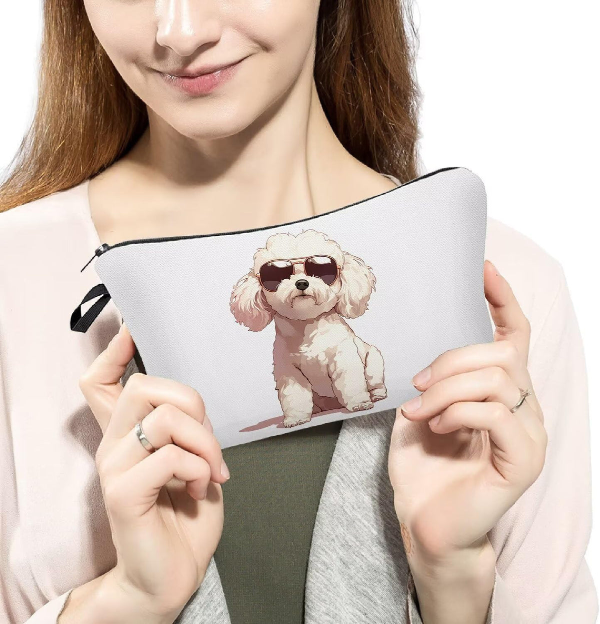 Cute Bichon Frise Makeup Bag Small Organizer Zipper Pouch for Travel Women